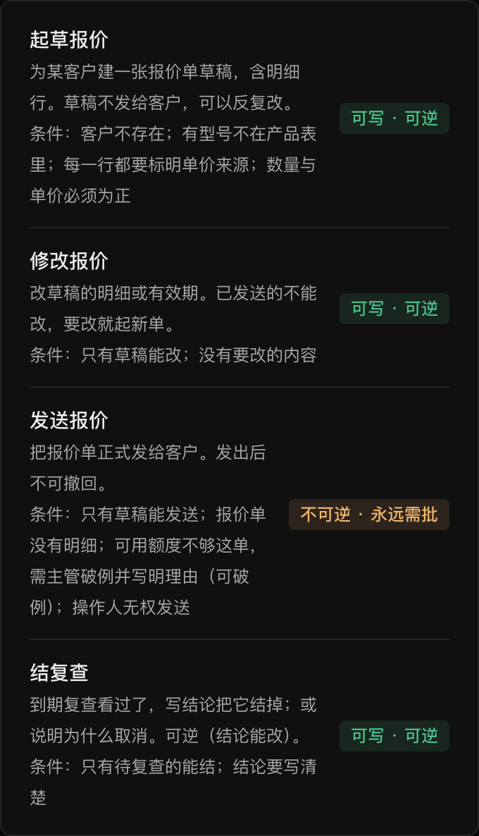 报价助手 · 可执行动作